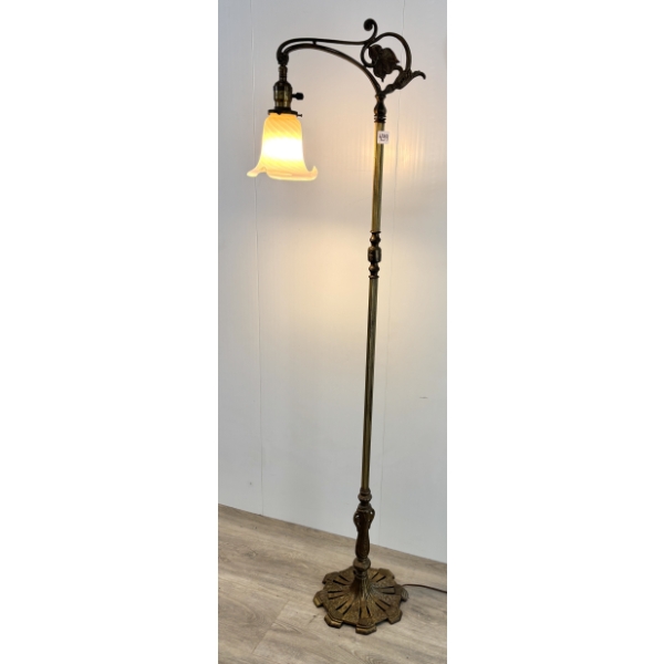 BRIDGE LAMP W/ LIGHT PINK TULIP SHADE
