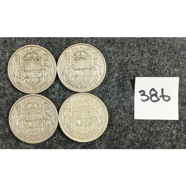 LOT OF 4 - 1953 CDN 50 CENT SILVER COINS