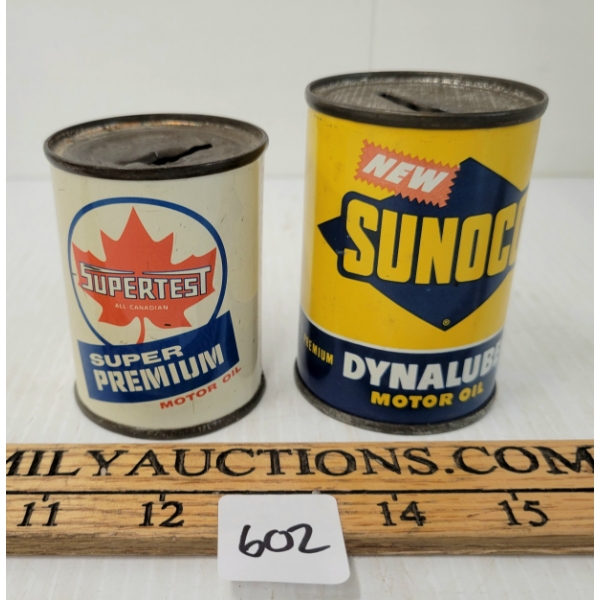LOT OF 2 - SUPERTEST & SUNOCO BANKS MOTOR OIL CANS