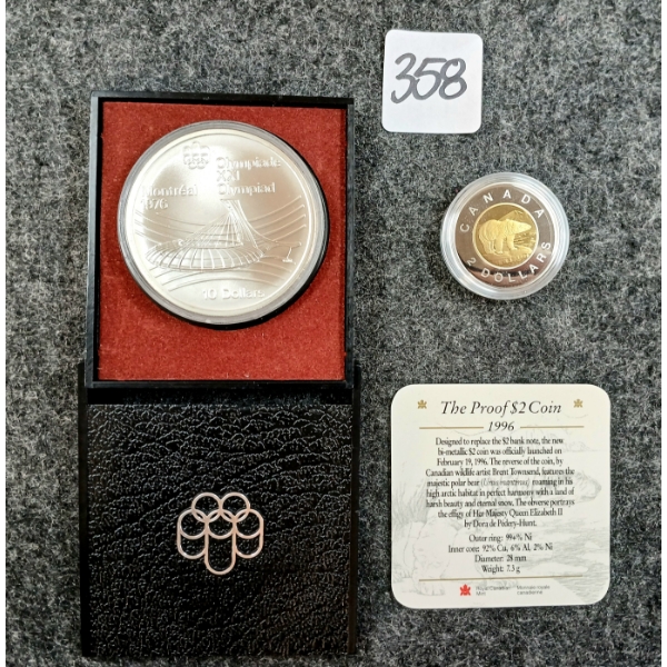 LOT OF 2 - 1976 OLYMPIC $10 COIN & 1996 RCM $2 PROOF COIN