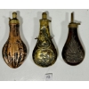 Image 1 : LOT OF 3 - ORNATE POWDER FLASKS