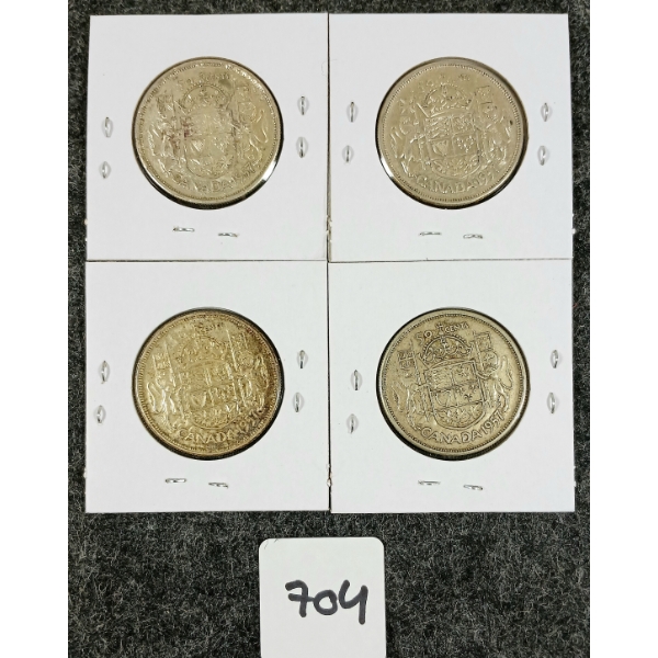 LOT OF 4 - 1957 CDN SILVER 50 CENT COINS