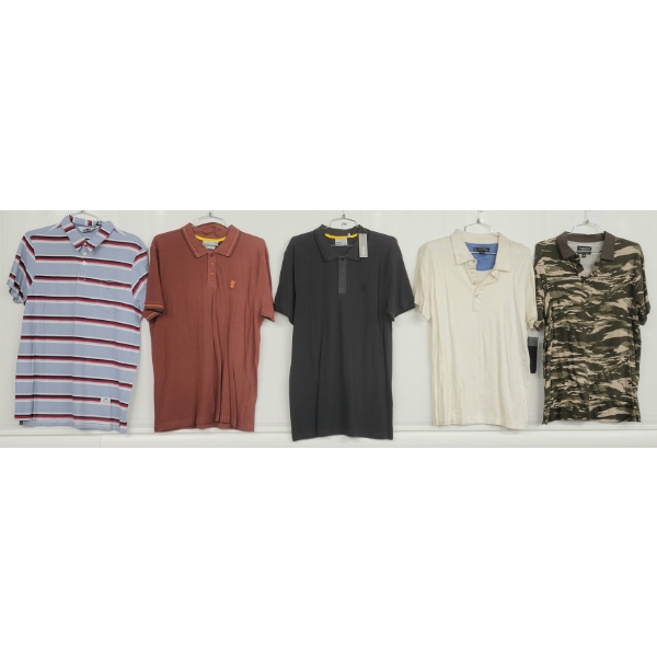 LOT OF 5 - MEN'S MEDIUM COLLARED T-SHIRTS - MFG AMBIGUOS, CLASSIFIED, WESC & PENFIELD