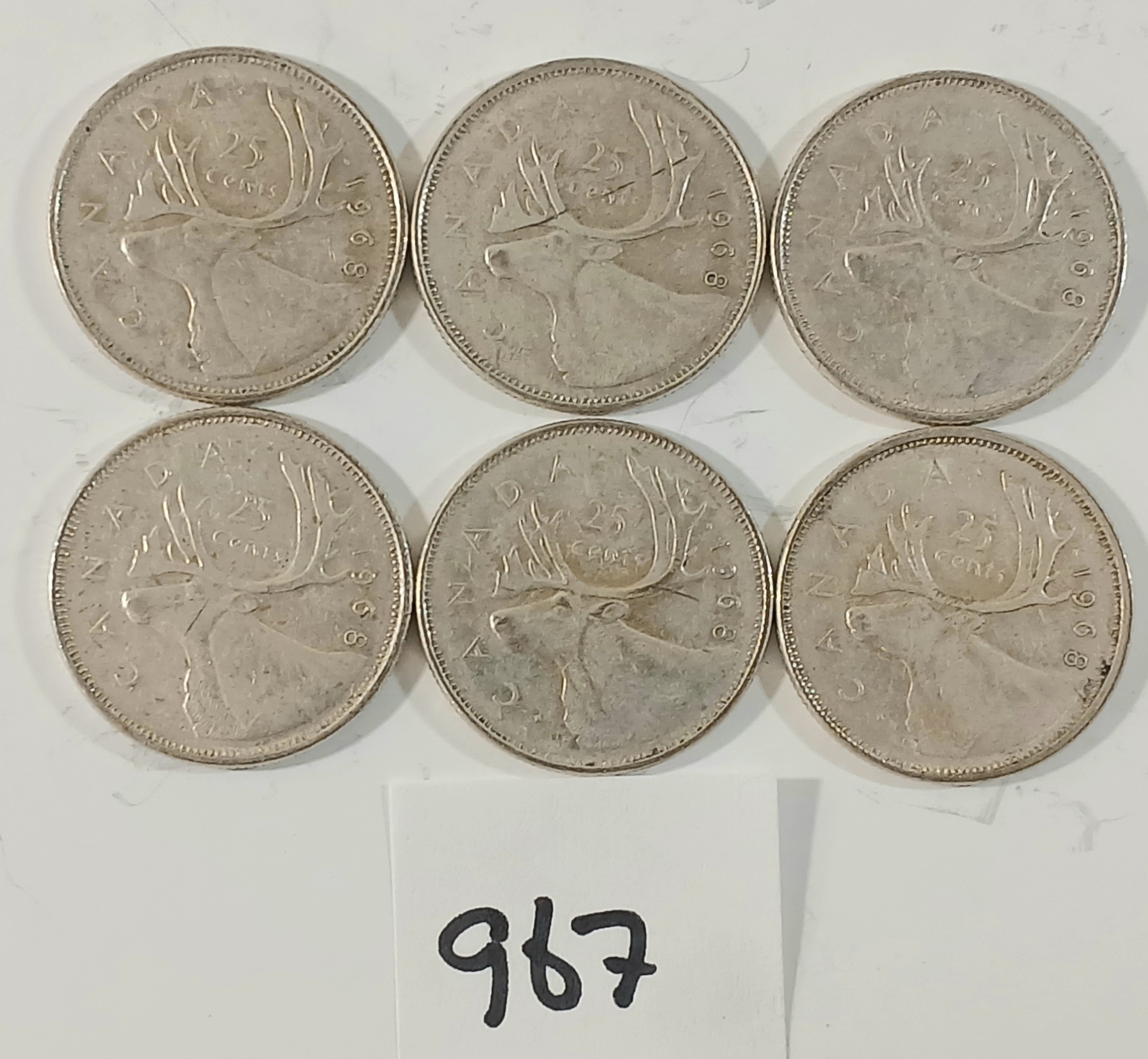 LOT OF 6 - 1968 CDN 25 CENT SILVER COINS - Kidd Family Auctions