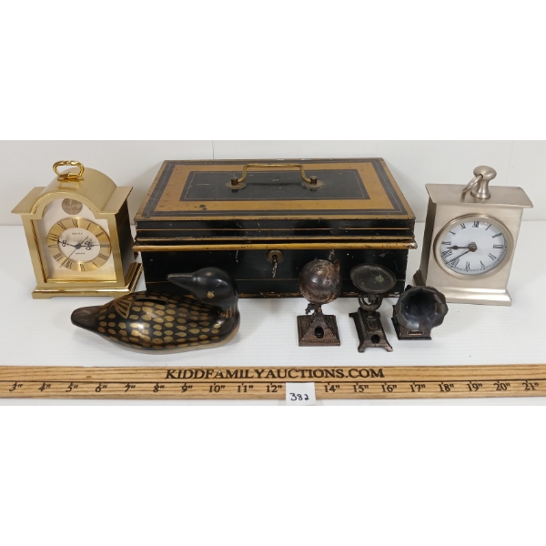 JOB LOT - SWIZA SHELF CLOCK - BANKER'S BOX - LOON COIN BANK, ETC.