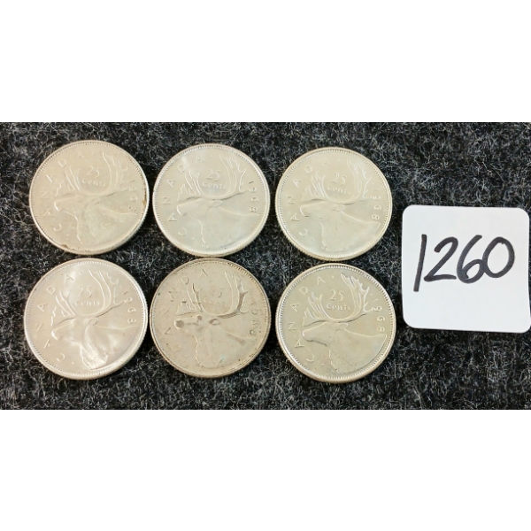 LOT OF 6 - 1968 CDN 25 CENT COINS