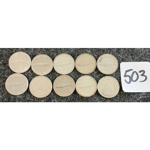 LOT OF 10 - 1961-1967 CDN 10 CENT COINS