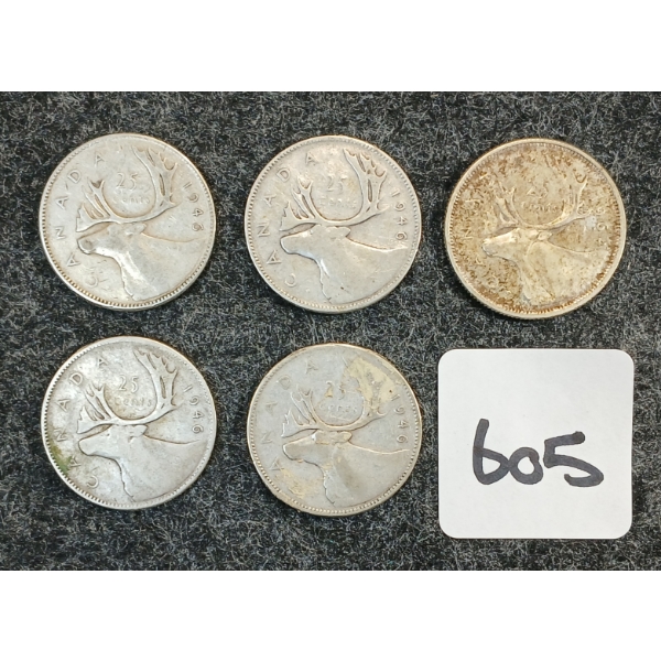 LOT OF 5 - 1946 & 1964 CDN 25 CENT COINS