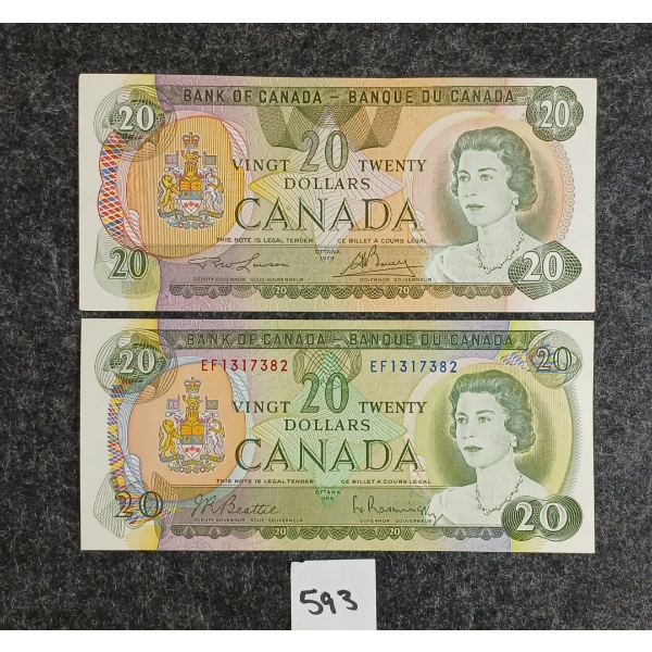 LOT OF 2 - 1969 & 1979 CDN $20 BANKNOTES 