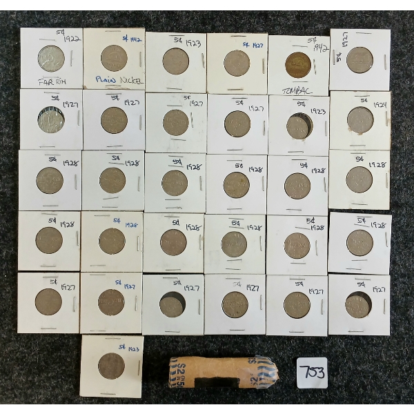 QTY OF 1922-1945 CDN 5 CEN COINS
