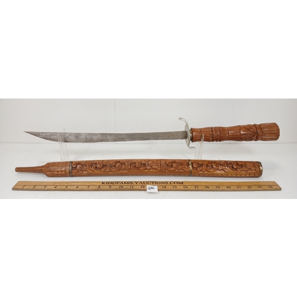ORNATE INDONESIAN WOOD SWORD W/ SCABBARD
