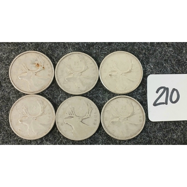 LOT OF 6 - 1943-1964 CDN 25 CENT COINS