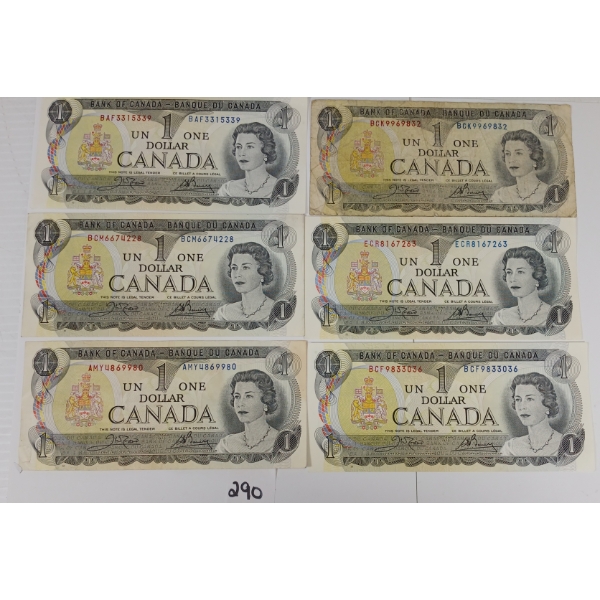 LOT OF 12 - 1973 CDN $1 BANKNOTES - SEE ALL PICS