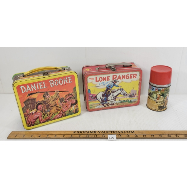 LOT OF 3 - WILD BILL HICKOK THERMOS, DANIEL BOONE & LONE RANGER LUNCH BOXES