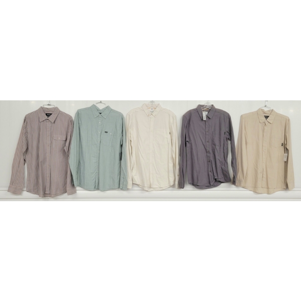 LOT OF 5 - BRIXTON & WESC MEN'S MEDIUM BUTTON-UP LONG SLEEVE SHIRTS
