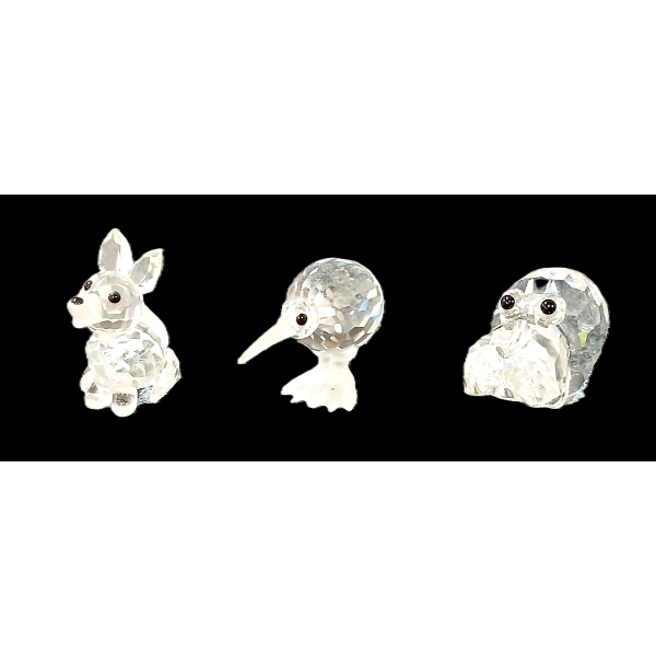 LOT OF 3 - SWAROVSKI FOX, KIWI & HIPPO CRYSTAL FIGURINES