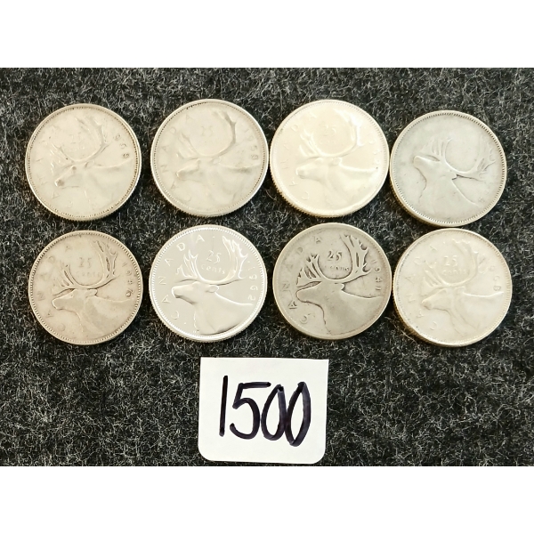 LOT OF 8 - 1941-1968 CDN 25 CENT COINS