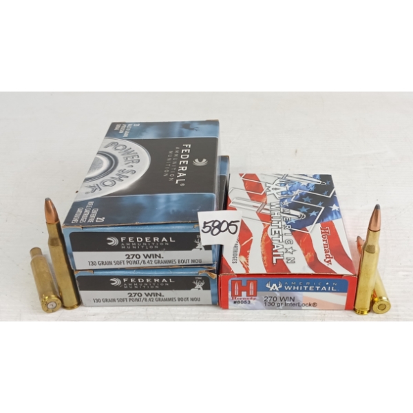 AMMO / BRASS: 59X HORNADY & FEDERAL .270WIN - 130GR - 9X BRASS ONCE FIRED