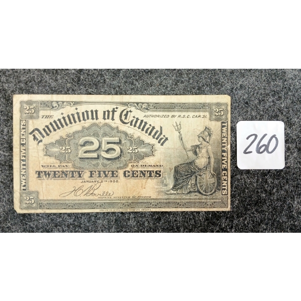1900 DOMINION OF CANADA 25 CENT SHINPLASTER