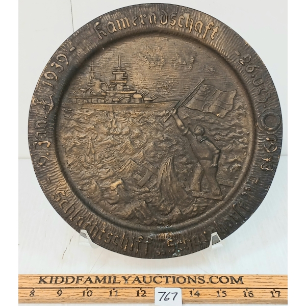 WWII GERMAN SCHARNHORST BATTLESHIP BRASS MEMORIAL PLATE