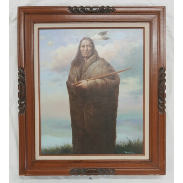 CHIEF PORTRAIT BY TROY DENTON (PRS AMERICAN ARTIST) - FRAMED OIL ON CANVAS