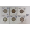 Image 1 : LOT OF 6 - 1919 - '37 CDN 25 CENT SILVER COINS