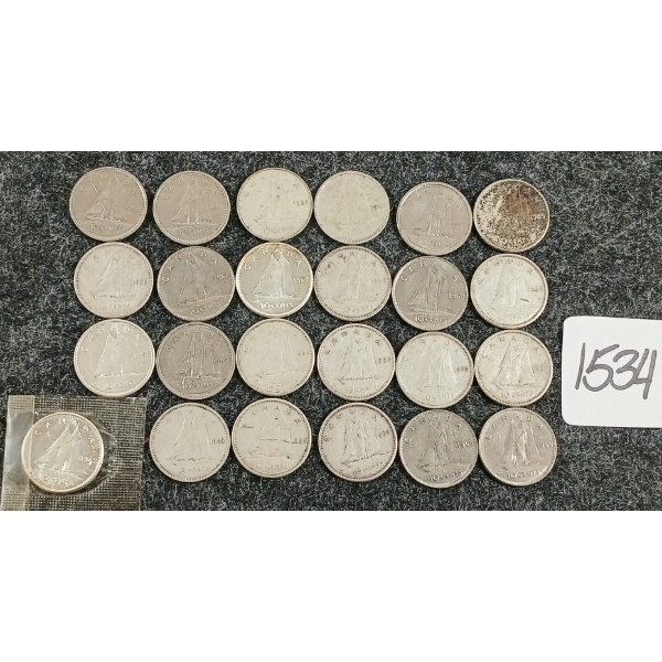 LOT OF 24 - 1945-1969 CDN 10 CENT COINS