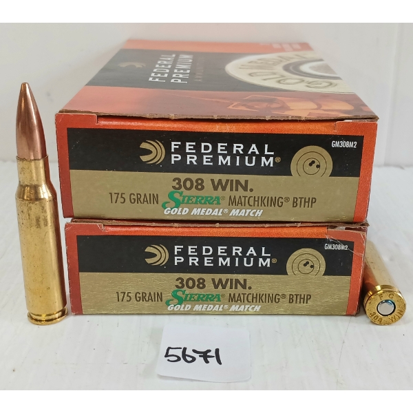 AMMO: 40X FEDERAL SIERRA .308 WIN - 175GR - BTHP