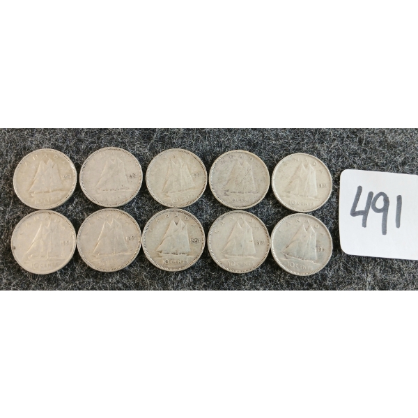 LOT OF 10 - 1950-1951 CDN 10 CENT COINS