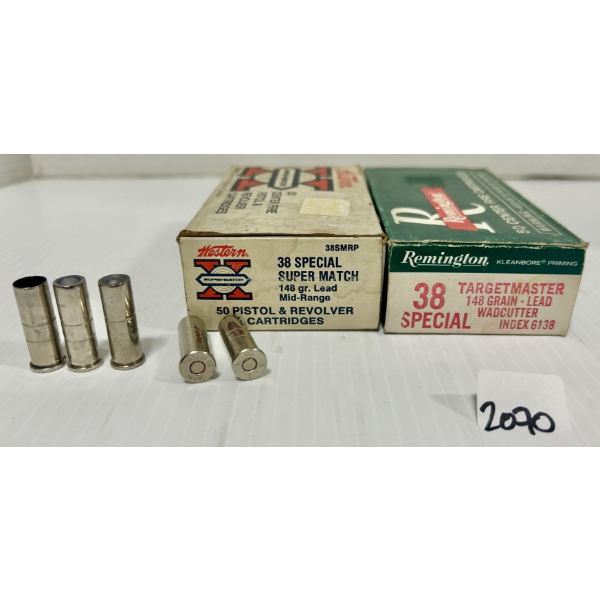 AMMO / BRASS: 98X LIVE & 2X BRASS REM & WIN .38 SPL - 148 GR LWC