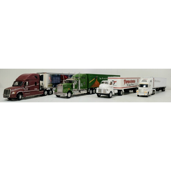 LOT OF 4 - ERTL, FRANKLIN & LIBERTY DIECAST SEMI TRUCK MODELS - FIRESTONE, PIONEER, ETC