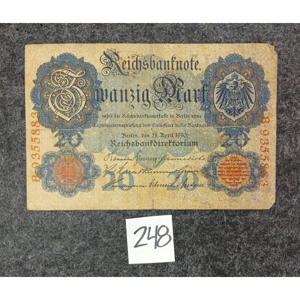 1910 GERMAN 20 MARK NOTE