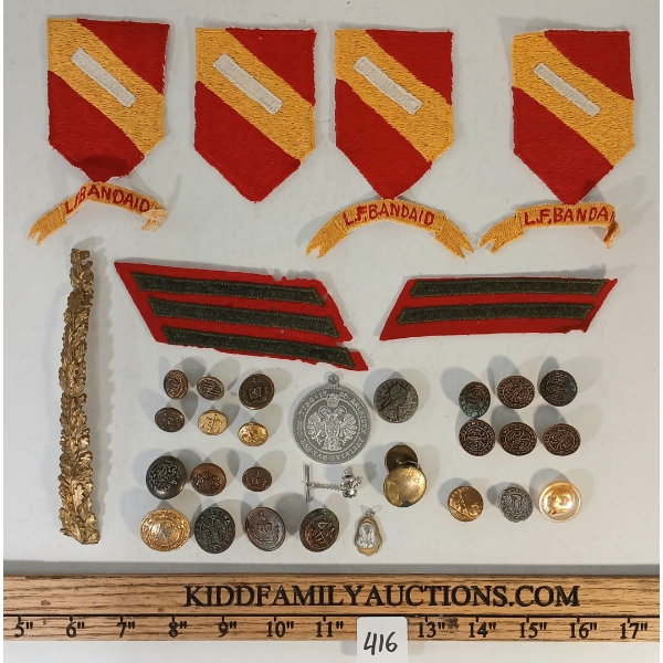 JOB LOT - MILITARIA PATCHES, BUTTONS, ETC - INCL POLISH, HESSIAN, USMC, ETC