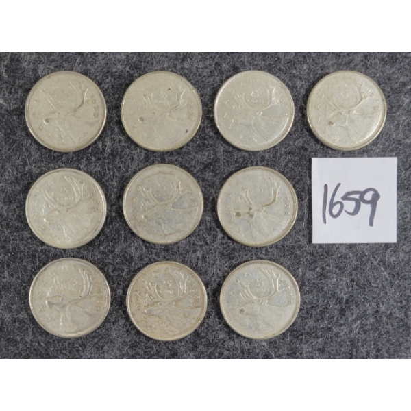 LOT OF 10 - 1968 CDN 25 CENT SILVER COINS