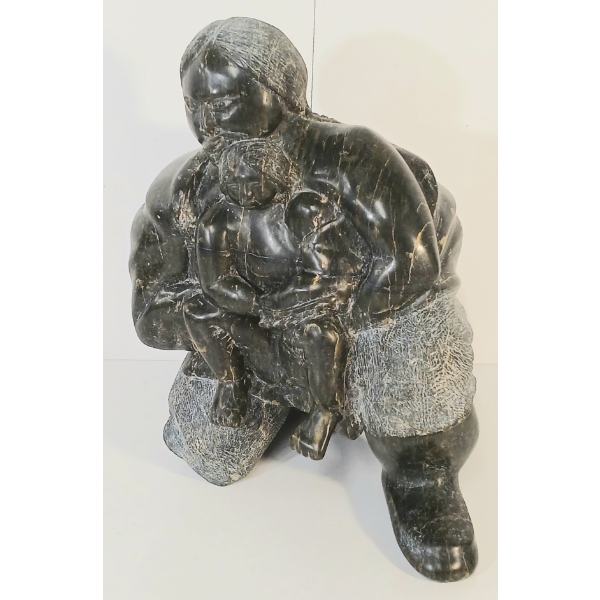 MOTHER HOLDING CHILD BY TEMELA OOPIK (1946-2018) - STONE