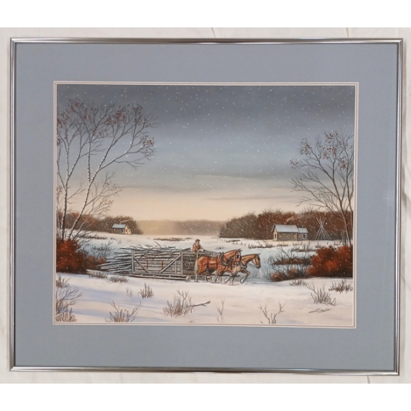 WINTER SLEIGH BY BOB MILLARD (1947 - 2014) - FRAMED ACRYLIC ON BOARD