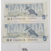 Image 2 : LOT OF 2 - 1986 CDN $5 BANKNOTES
