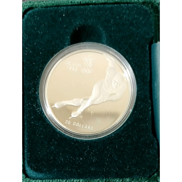 1988 RCM CALGARY OLYMPIC WINTER GAMES $20 SILVER COIN - SPEED-SKATING