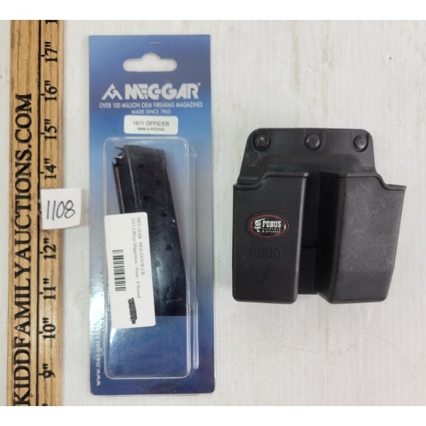 LOT OF 2 - MEC-GAR 9MM 8 ROUND 1911 OFFICER MAG & FOBUS HOLSTER