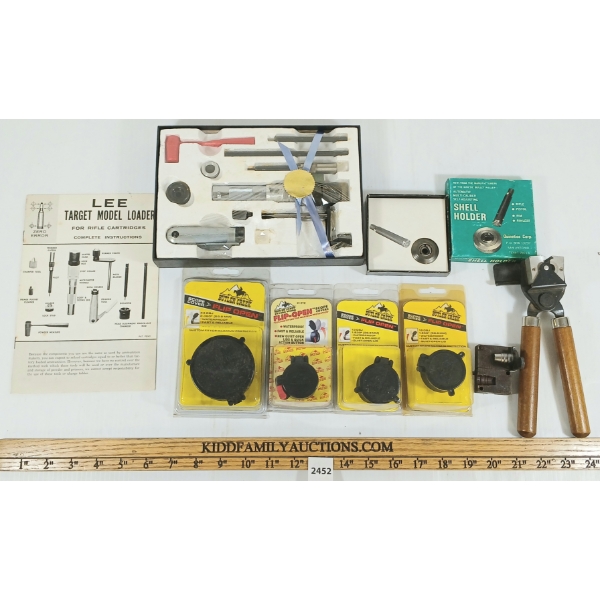 JOB LOT - BUTLER CREEK SCOPE COVERS, LEE BULLET MOULDS, LEE TARGET MODEL LOADER, ETC