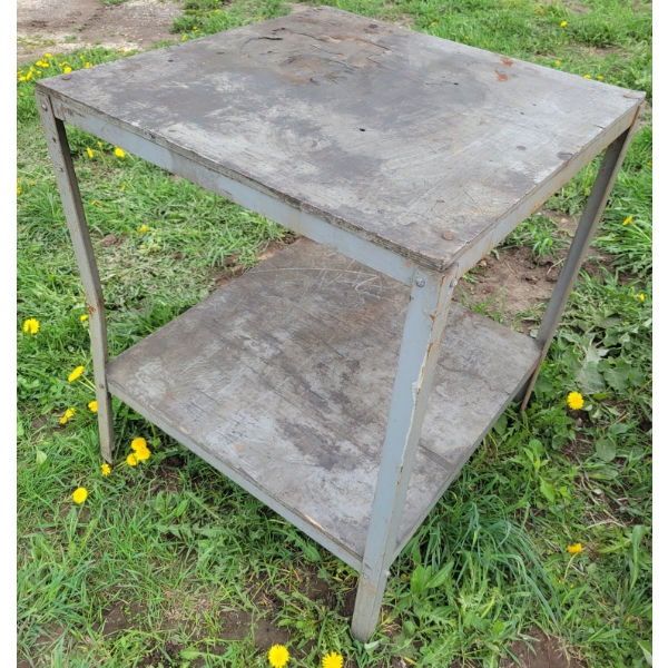 METAL WORK TABLE - WOOD TOP 