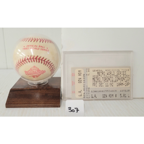 LOT OF 2 - RAWLINGS 1992 WORLD SERIES BASEBALL & GENERAL ADMISSION TICKET