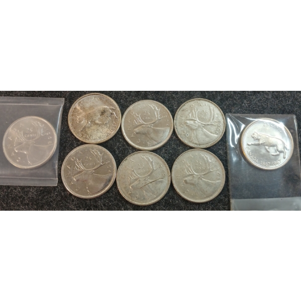 LOT OF 8 - 1964-1968 CDN 25 CENT COINS