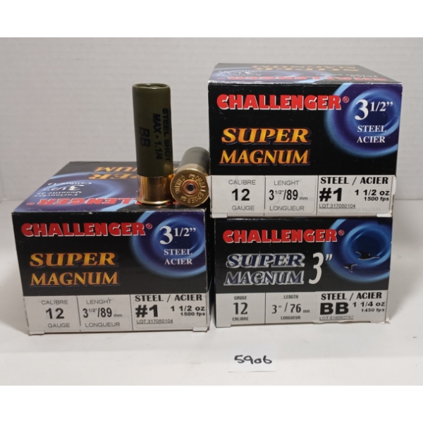 AMMO: 75X CHALLENGER SUPER MAG 12GA - 3 1/2IN - #1 STEEL & BB SHOT