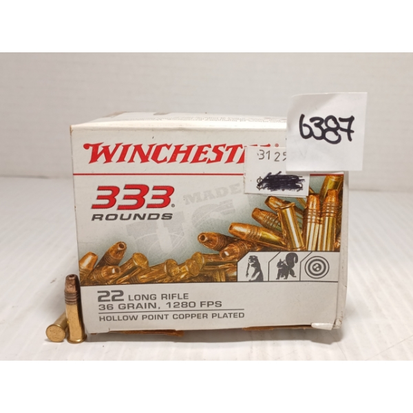 AMMO: APPROX 333X WINCHESTER .22 LR - 36GR - COPPER PLATED HP