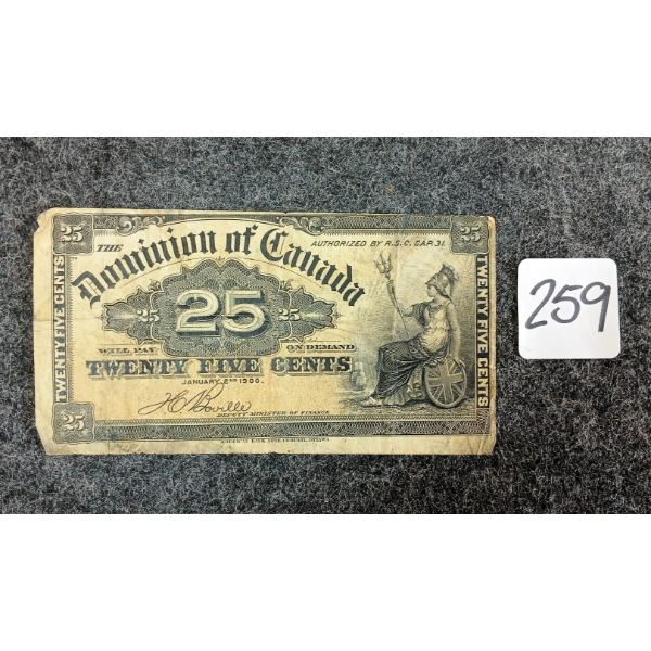 1900 DOMINION OF CANADA 25 CENT SHINPLASTER