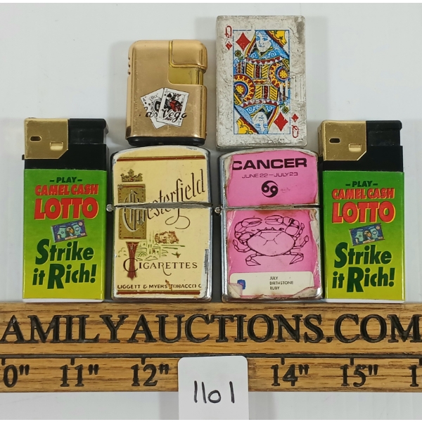 LOT OF 6 - GOLD & SILVER TONE LIGHTERS - CONTINENTAL, SMC, ETC