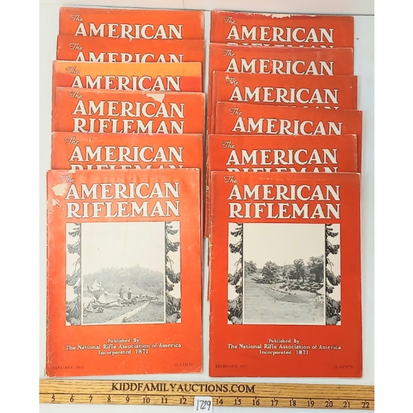 LOT OF 12 - 1937 "THE AMERICAN RIFLEMAN" BY NATIONAL RIFLE ASSOCIATION OF AMERICA - MAGAZINES