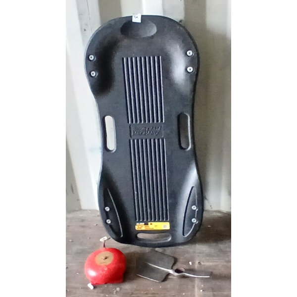 LOT OF 3 - TEAM MECHANIX 34IN CREEPER, FIREALARM BELL & TRENCH SHOVEL