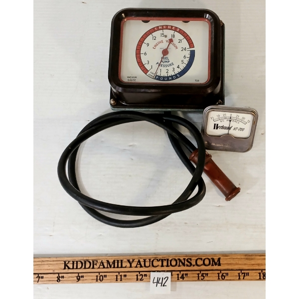 LOT OF 2 - SUN ELECTRIC ENGINE VACUUM GAUGE & HERBRAND HT-700 AMPERES GAUGE